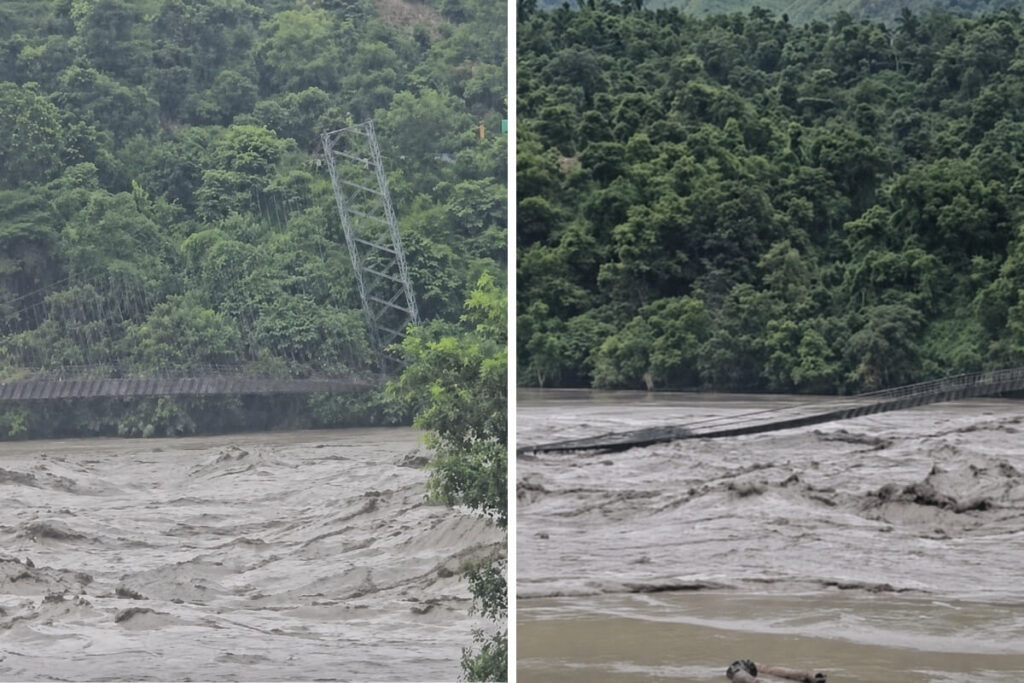 Cầu treo Charaudi–Ghyalchowk bị lũ Trishuli phá hỏng, khiến việc đi lại và vận chuyển nông sản bị gián đoạn.