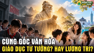Hình ảnh so sánh giáo dục Trung Quốc và Đài Loan, đặt ra câu hỏi về giáo dục tư tưởng, tư duy độc lập và nuôi dưỡng lương tri.