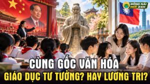 Hình ảnh so sánh giáo dục Trung Quốc và Đài Loan, đặt ra câu hỏi về giáo dục tư tưởng, tư duy độc lập và nuôi dưỡng lương tri.