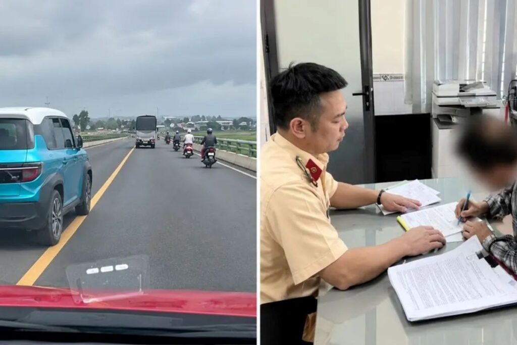 CSGT Đồng Nai lập biên bản tài xế 71 tuổi vượt xe trên cầu tại nơi có vạch liền sau khi tiếp nhận phản ánh từ người dân.